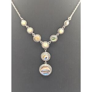 Vintage 925 Sterling Silver Abalone 'Y' Drop Chain Necklace